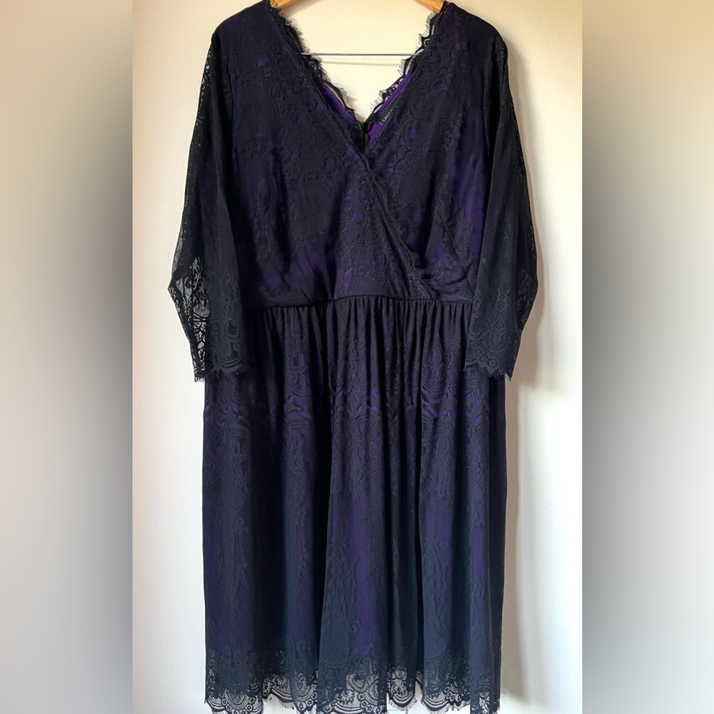 Lane Bryant NWT Purple Black Lace Overlay Dress Witchy Goth Dark Whimsy Size 24